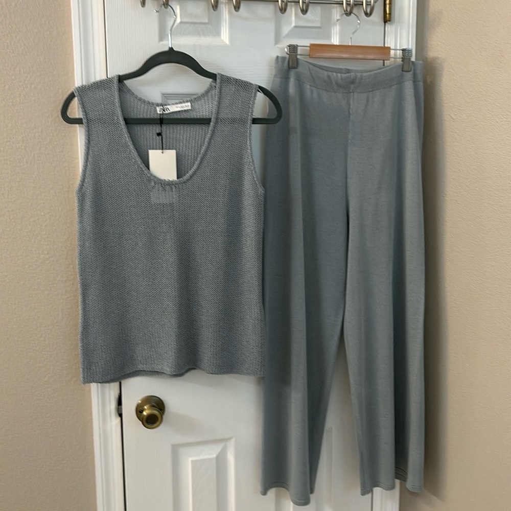ZARA knit linen blend pants set